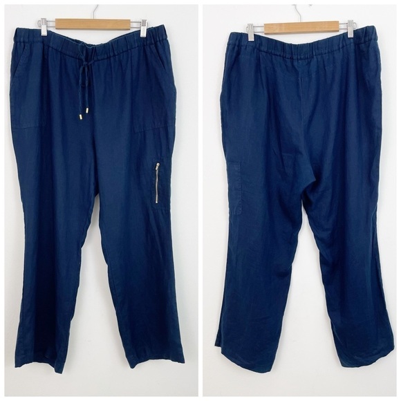 Ellen Tracy 100% Linen Navy Blue Drawstring Lagenlook Pants Size XXL - Picture 1 of 13